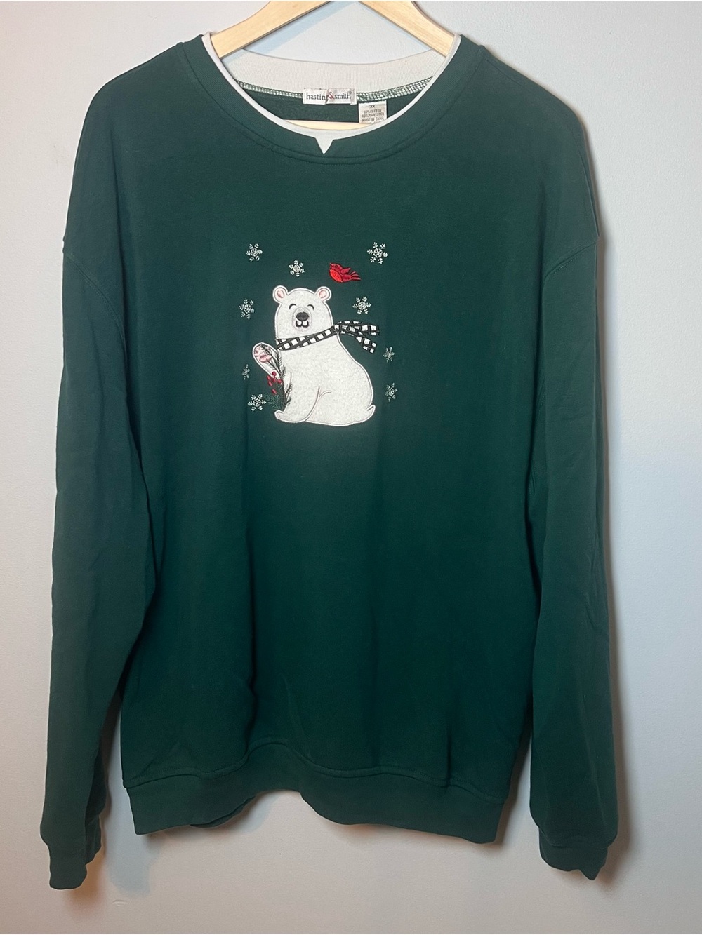 Vintage Polar Bear Christmas Crewneck Women’s 3X Sweatshirt Green Embroidered
